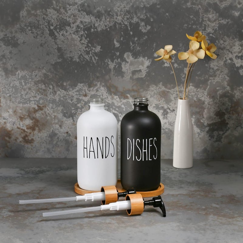 MOMEEMO Soap Dispenser Set, Contains Hand and Dish Soap Dispenser, Suitable for Kitchen Decor. (Black & White) - Image 4